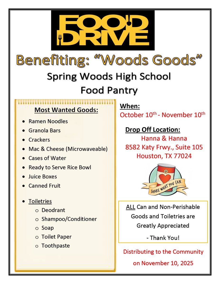 Good morning!!☕ We have a few more weeks to go! Come by the Hanna Office! Thank you for your Support!🤗 #WoodsGoodsPantry🐯 #ShareWhatYouCan🥫  #HannaTeam #CourtReporting