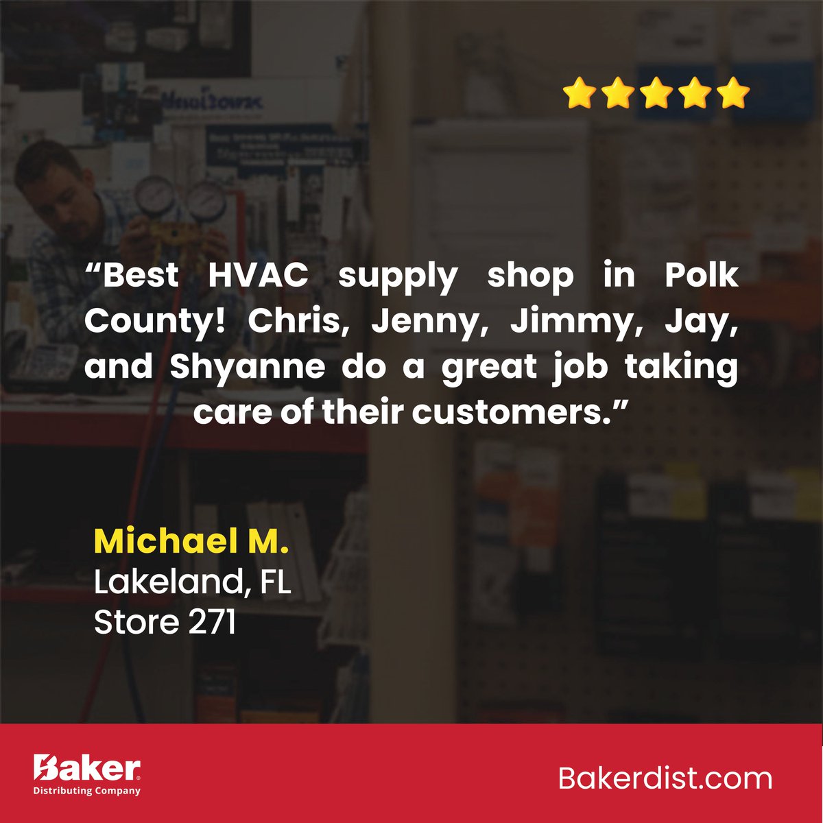 BakerDist's tweet image. Our HVAC/R customers in Florida share why they go to Baker for expert support, fast fulfillment and trusted brands! ⭐️⭐️⭐️⭐️⭐️ #BakerDistributing #CustomerReviews #CustomerSpotlight