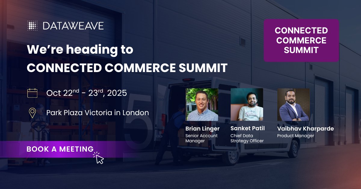 dataweavein's tweet photo. 🇬🇧 Tomorrow! 🚀 Our team's at at @mydigitalshelf's Connected Commerce Summit, London (Oct 22-23).Meet us and find out how our Commerce Cloud can help you with digital shelf performance &amp; pricing intelligence.

📍 Park Plaza Victoria
🔗Book a meeting: https://t.co/ckvYOkE888 https://t.co/d8nJ5VIoPg