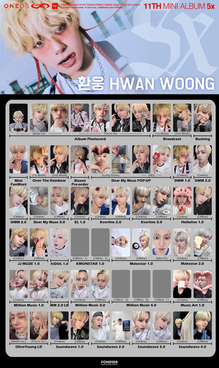 ONEUS Photocard Template 11th Mini Album - 5X Member Individual