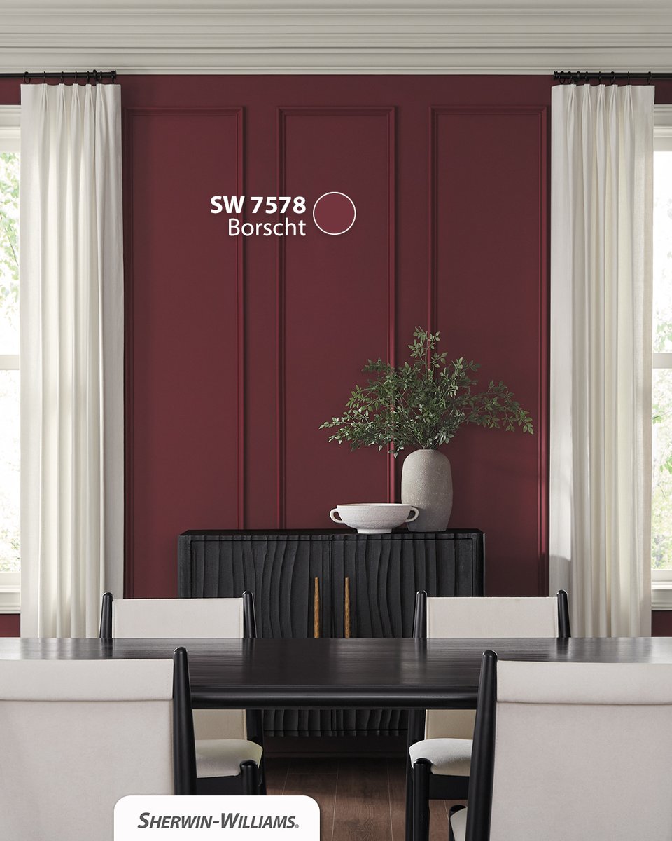 PreguntaSherwin's tweet image. Nuestro color del mes de octubre, SW 7578 Borscht, tiene una presencia dramática y sofisticada.
No es un rojo chillón ni brillante, sino más bien cálido, intenso, con elegancia.

#SherwinWilliams #DIY #ColorDelMesDeOctubre #Inspiración #Pintura
