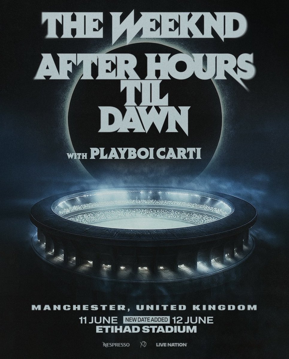 AHDawnTour's tweet image. EXTRA DATE IN MANCHESTER - JUNE 12 🇬🇧 #AfterHoursTilDawnTour 

Get tickets at theweeknd.com/tour