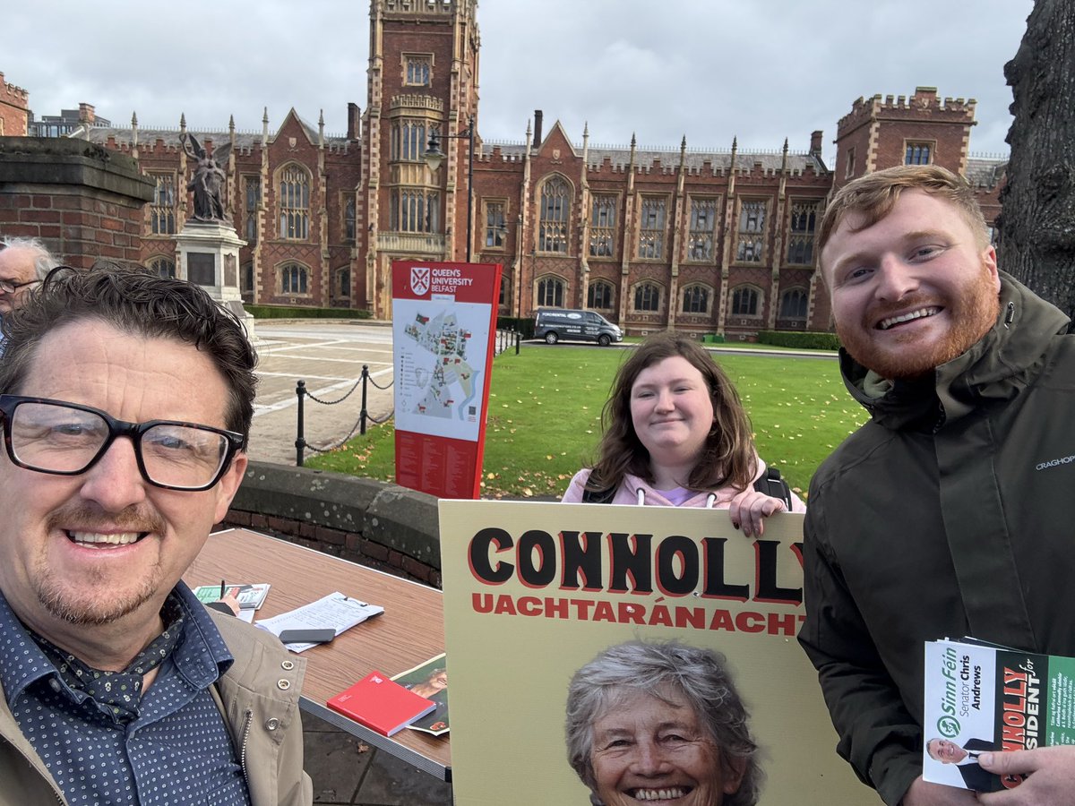 Seanofthesouth's tweet photo. 🟩 Belfast is the birthplace of Irish #democracy, the Athens of Ireland.
Yet I’m denied the right to vote for my President.

 #ConnollyCanvas outside @QUBelfast this afternoon.
Connolly will make an excellent Uachtarán na hÉireann for all 32 counties.

#Aras25 @catherinegalway https://t.co/xgV3ZQgT25
