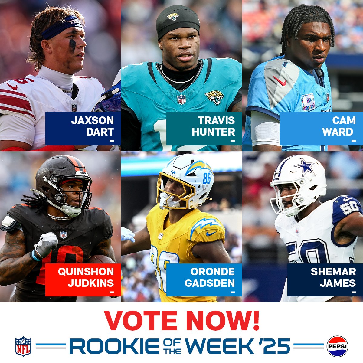 Who should be the <a href="/pepsi/">Pepsi</a> Zero Sugar Rookie of the Week for Week 7?

Vote now: nfl.com/rookies