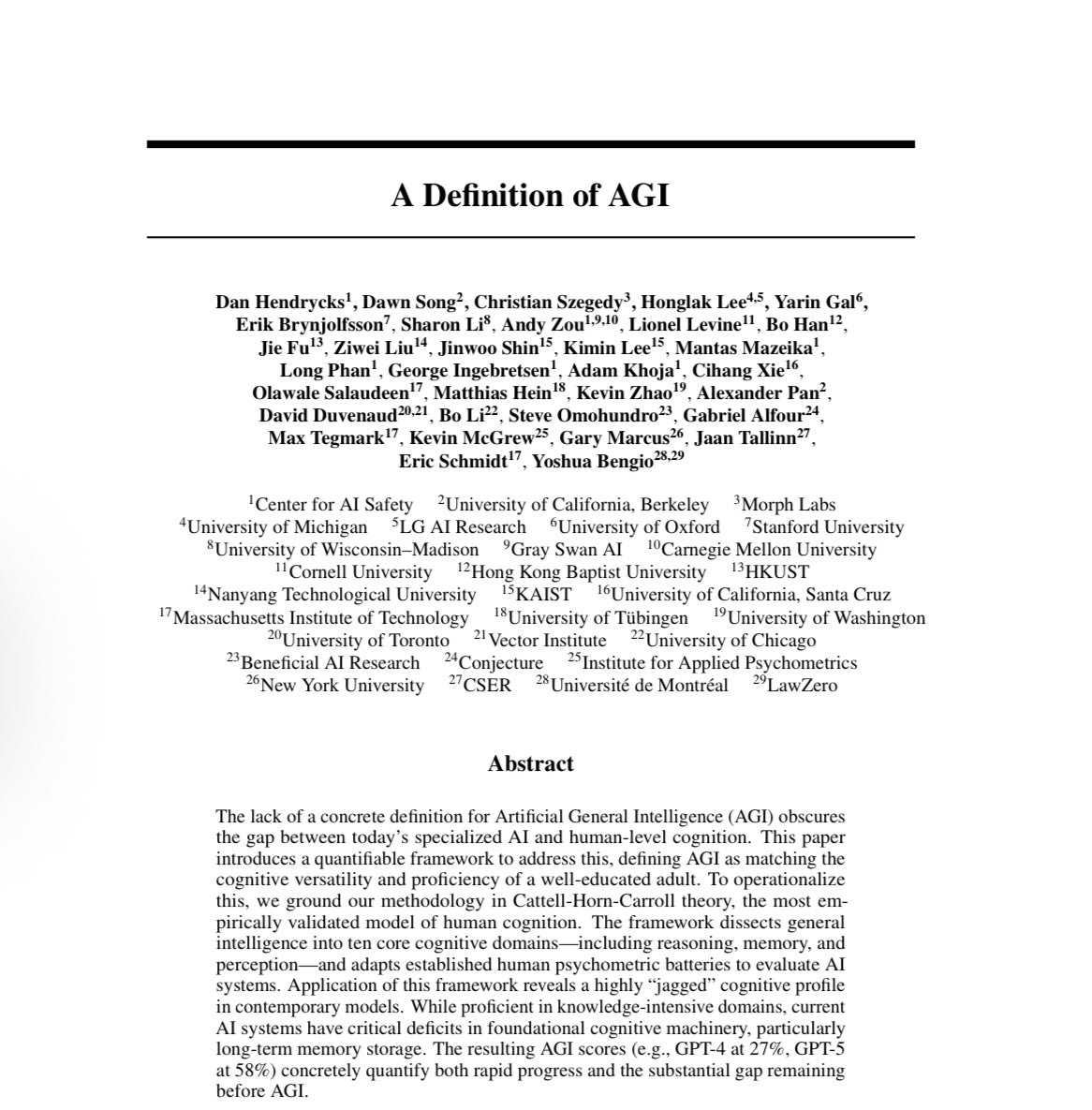 code_sagar's tweet image. So AGI is possible if we can solve
- Long term memory
- Lightning fast retrieval
The paper “A definition of AGI” captures some good ideas.
Give it read on perplexity