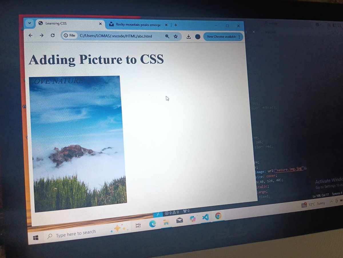 09ro_ver's tweet image. Today I learnt how to add background images into my web page and positioning using CSS and it was very good . #codingforbeginners #WebDevelopment #CSS