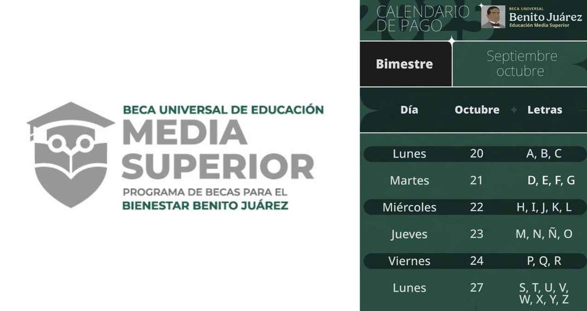 VoxPopuliNoti's tweet image. ¿A quiénes les toca cobrar la Beca Benito Juárez el martes 21 y miércoles 22 de octubre?

La Coordinación Nacional de Becas publicó el calendario oficial de pagos para este mes de octubre
voxpopulinoticias.com.mx/2025/10/a-quie…
#BecaBenitoJuárez #Nacional #ProgramasBienestar