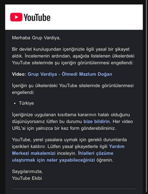 Devrimci önderler için hazırladığımız albümümüzde yer alan "Ölmedi Mazlum Doğan" şarkımız Youtube'da Türkiye’den erişime yasaklandı!

Sömürgeci faşist rejim bir taraftan "barış"ı tartışırken bir taraftan da Kürt halkının önderlerinden Mazlum Doğan için yapılan ağıtı yasaklıyor!