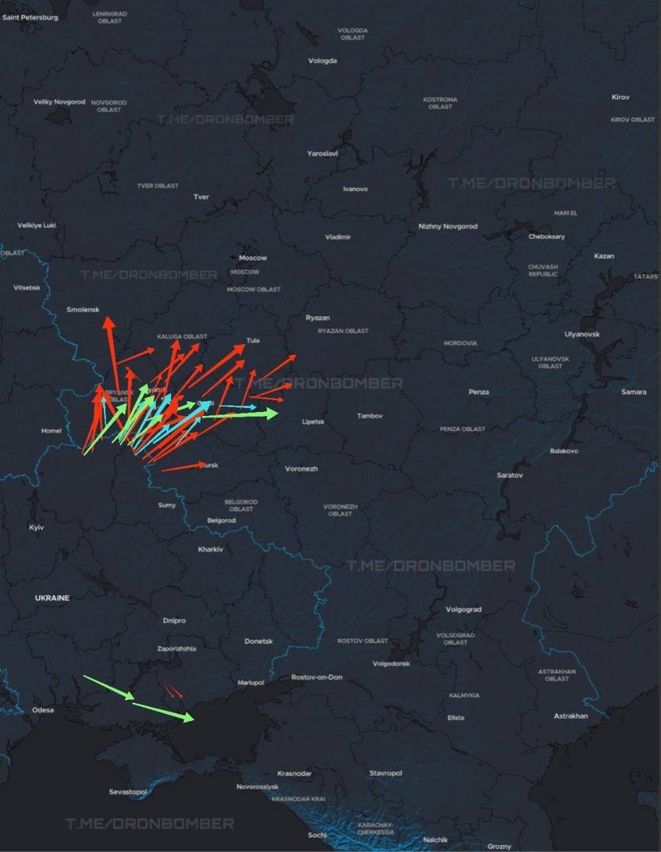 Ukraine has launched 11 combat aircraft: We expect Storm Shadow launches, — russian war correspondents.

It is now known that a massive attack on the territory of the russian Federation is currently underway. The arrows show the directions of movement of Ukrainian drones and