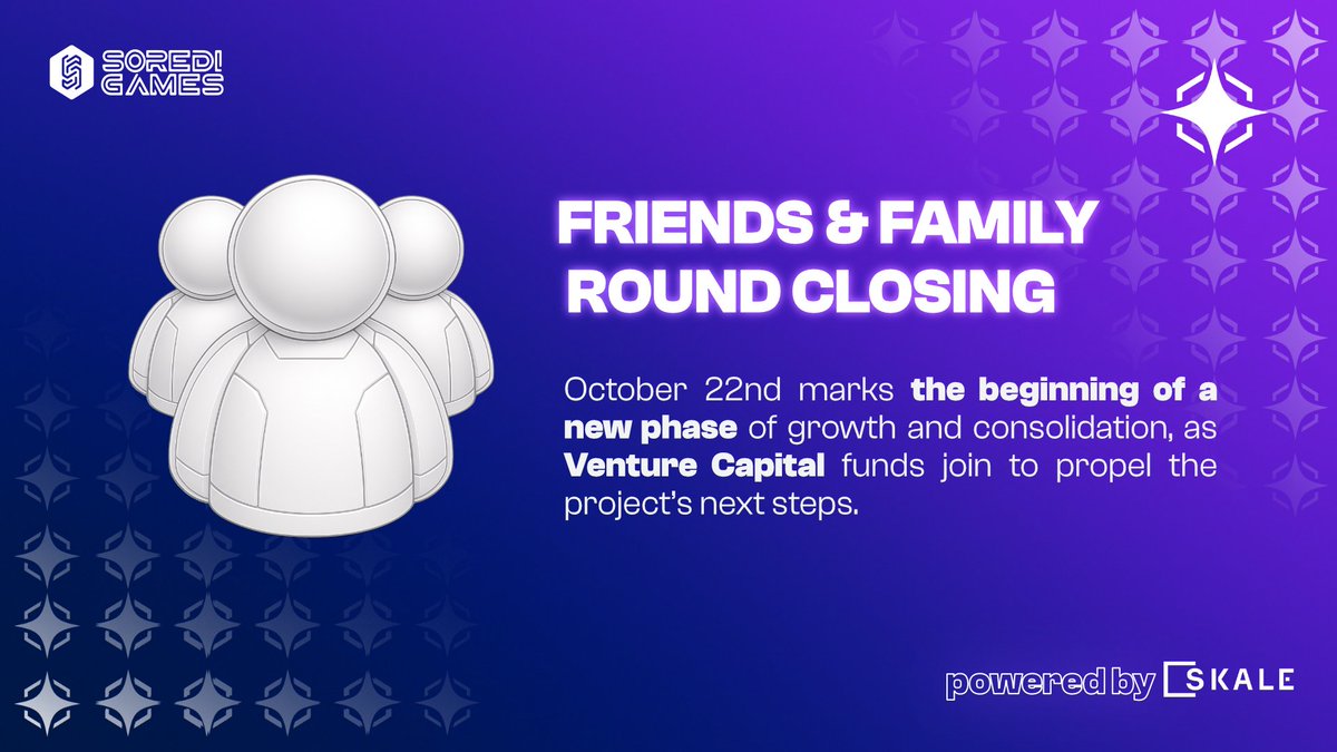 The next stage begins on October 22nd.

With the entry of Venture Capital funds, a new phase of expansion, innovation, and development begins to keep building the future.

#SOREDIGames <a href="/SkaleNetwork/">SKALE</a> #BlinkGalaxy