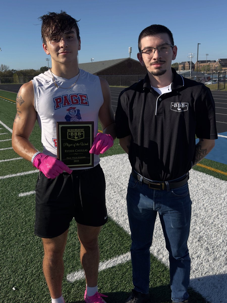 I would like to thank Big Bad Breakfast for receiving player of the week last week!! <a href="/pagefootball/">Page Patriots Football</a> <a href="/wcsPHSathletics/">Page High Athletics</a> <a href="/wcsPHScr/">Charles Rathbone</a> <a href="/BielBryce/">Bryce Biel</a> <a href="/sicilia_brandon/">Brandon Sicilia</a> <a href="/Coach_Anes/">Curt Anes</a>