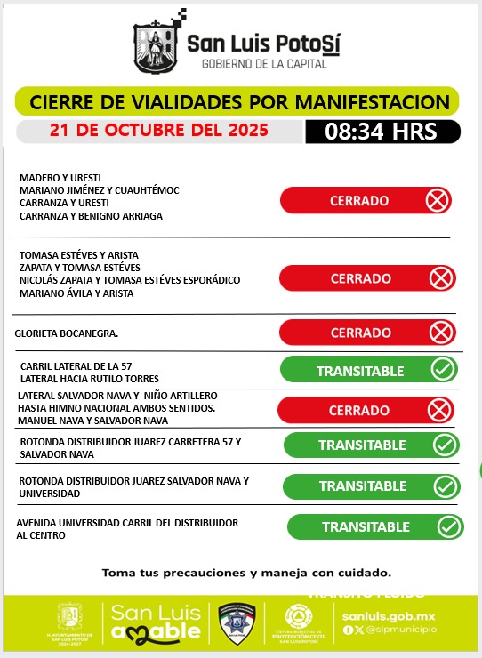 SSPCSLP's tweet image. ⚪️🔵 #ReporteVial 🚨#VialidadSLP

⚠️ Actualización 

Se registra bloqueo en glorieta González Bocanegra en los accesos desde Niño Artillero, Venustiano Carranza y Manuel Nava. 

Oficiales de Policía Vial mantienen abanderamiento y canalizan circulación por av. Fray José de…
