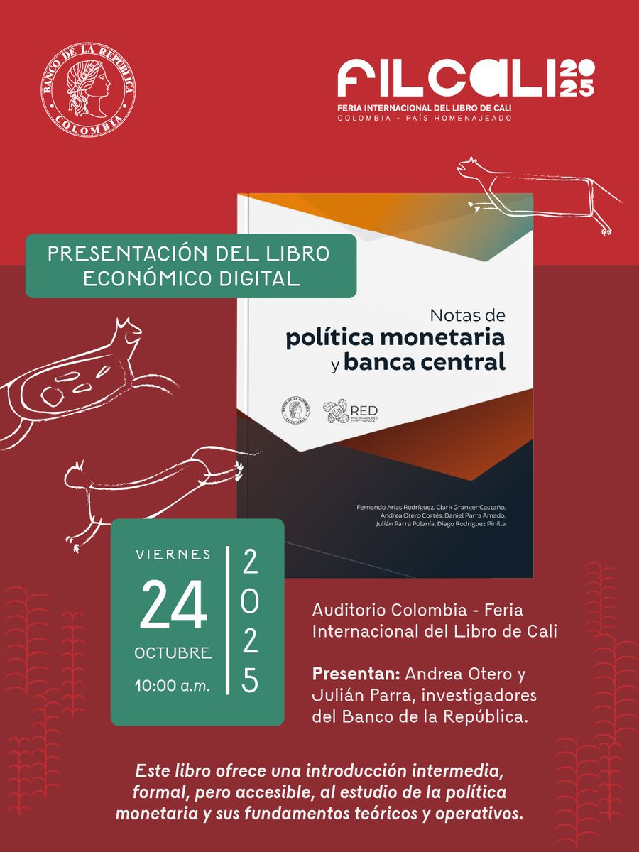 🚨🥳CALI🥳🚨 

¡No te pierdas este viernes la presentación del libro ‘Notas de Política Monetaria y Banca Central’ a cargo de los investigadores de <a href="/BancoRepublica/">Banco República 🇨🇴</a> Andrea Otero y Julián Parra en <a href="/CaliFeriaLibro/">Feria Internacional del Libro de Cali (FIL Cali)</a> 

📅 24 de octubre 
⏰ 10:00am
📍 Auditorio Colombia

¡Te esperamos!