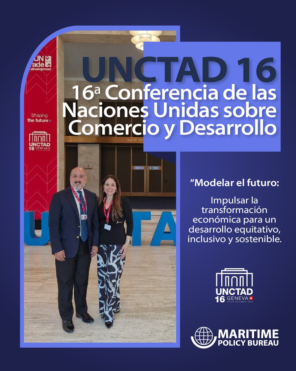 MPolicyBureau's tweet image. El Maritime Policy Bureau participó en la 16ª Conferencia de las Naciones Unidas sobre Comercio y Desarrollo (#UNCTAD16), celebrada en Ginebra 🇨🇭.
Un espacio clave para debatir los retos globales del comercio, la inversión y el desarrollo sostenible.
#TradeAndDevelopment