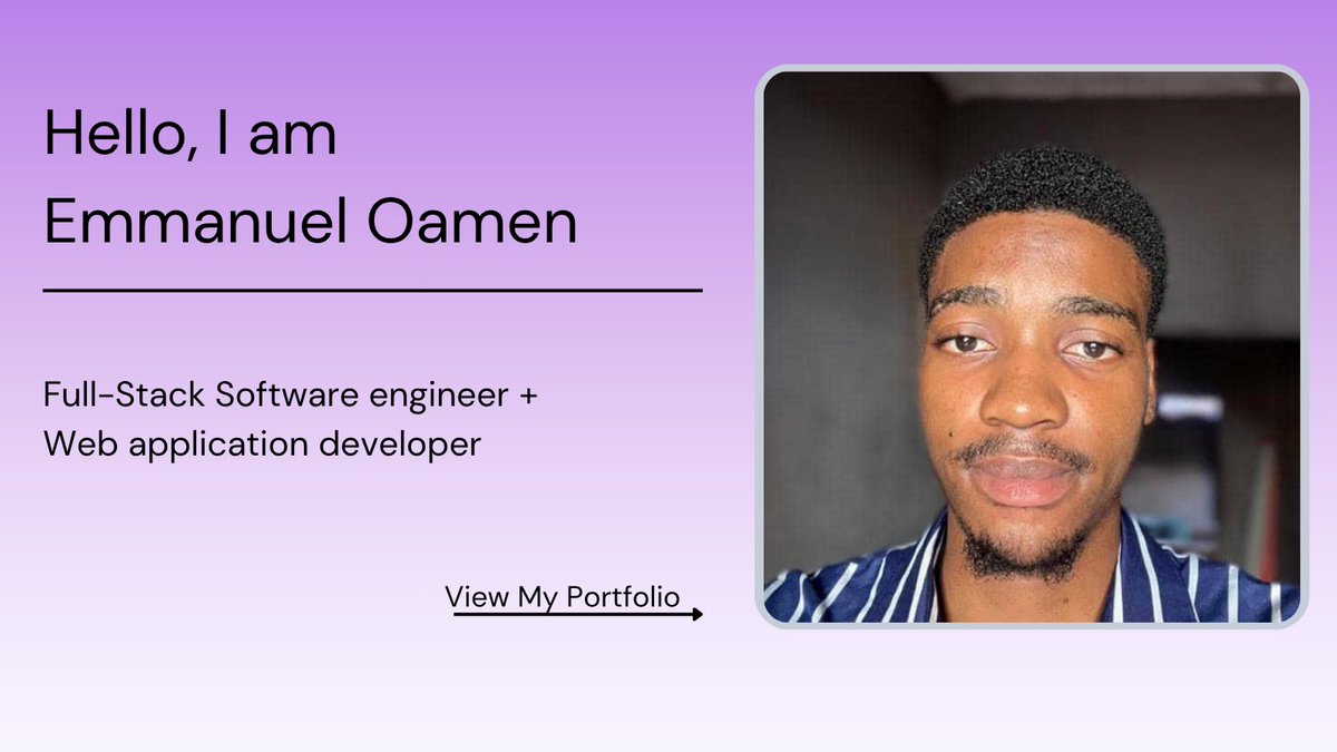 oamen_emmanuel6's tweet image. Hi, I’m Oamen, a full stack web developer developer engineer
I take full responsibility for work given to me by startup founders and Tech entrepreneurs who want to bring their ideas to reality