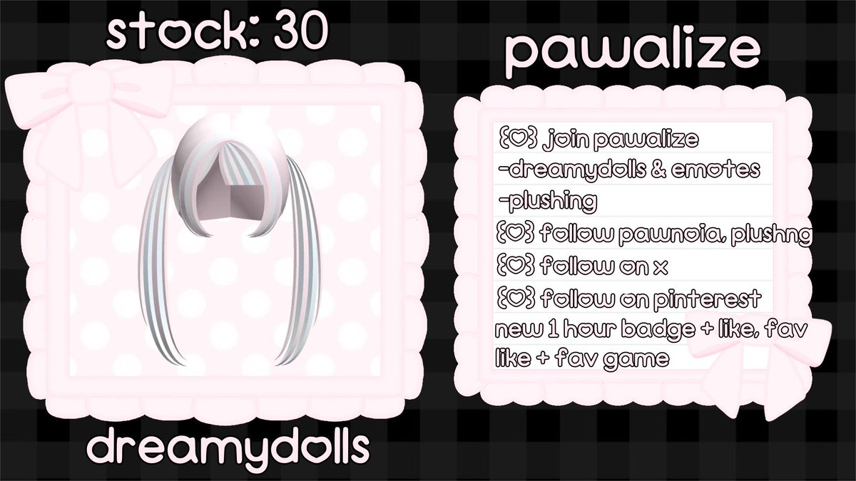 rosiemcmoofin's tweet image. ♡ open a ticket in my discord server to claim!!
♡ some requirements arent listed in the image but will be in a msg!! #freeugc #dreamydolls #robloxugc