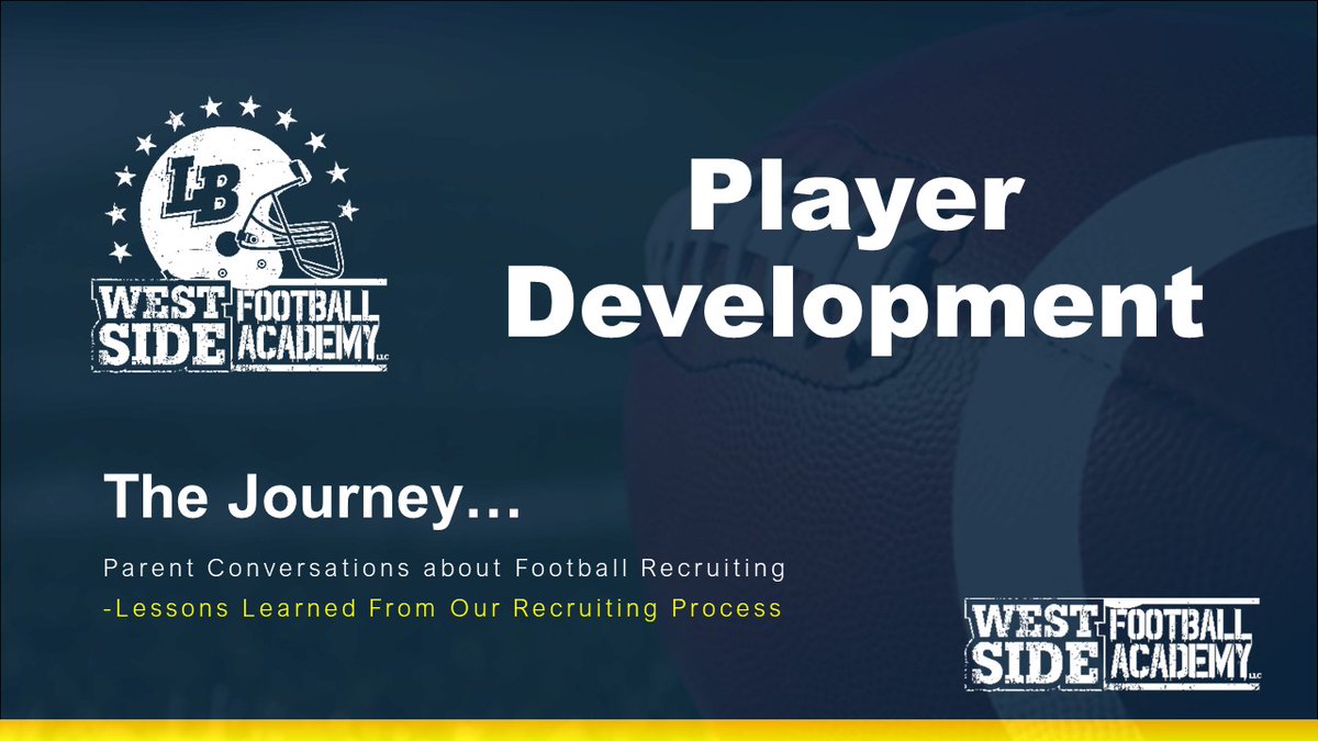 Great conversation last Tuesday - Do's and don'ts for on-campus visits and leaving a positive impression.

Tonight's topic - Player Development. How to maximize your player's performance years before offers start rolling in...

Email for the Zoom link - wsfootball@outlook.com