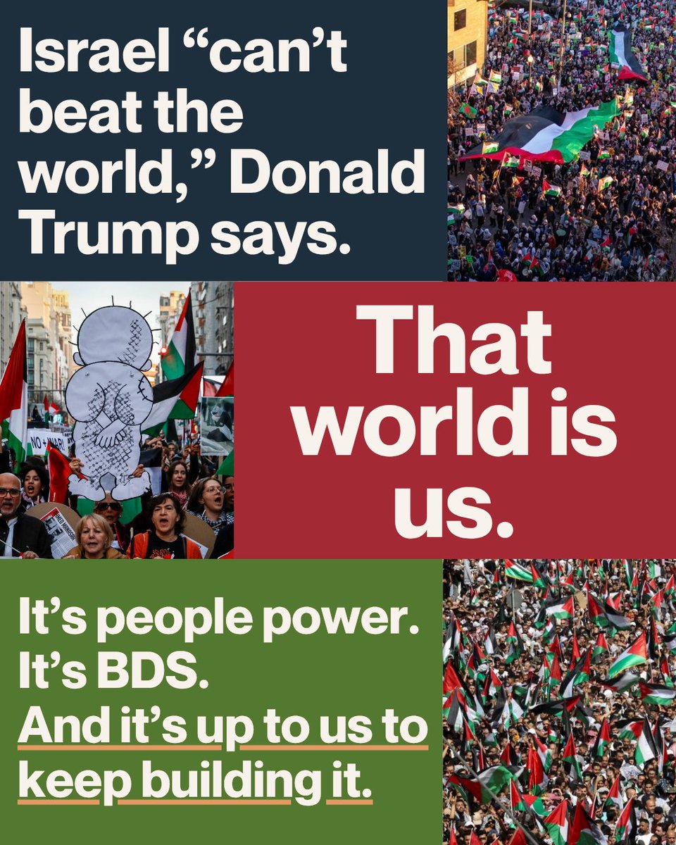 Even the US president and self-appointed world emperor Trump now admits it: Israel “can’t beat the world … ultimately the world wins,” as he told the fascist-dominated Israeli parliament. He is right. That world is us. And it’s up to us to keep building it.

Israel can’t sustain