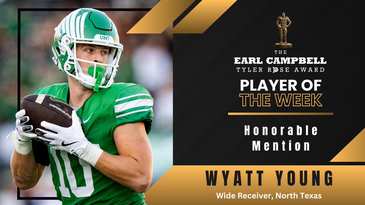 CampbellAward's tweet image. Week 8 Honorable Mention: @MeanGreenFB WR Wyatt Young (Tompkins HS, TX) #GMG
@wyattyoung