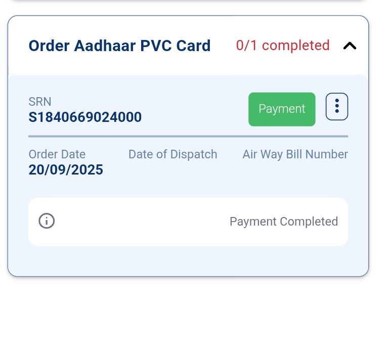 Bajrangikanojia's tweet image. @Aadhaar_Care @UIDAI
I ordered my Aadhaar PVC card on 20.09.25, but it’s still not printed or dispatched. It’s been a month now. Please update the status. #Aadhaar #UIDAI