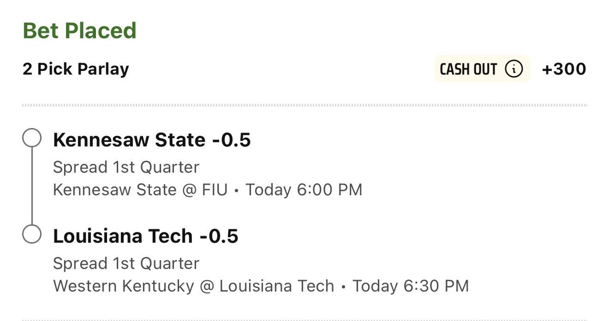 🚨 College Football Collab Alert

<a href="/TheCoachesDesk/">Coach 🔔</a> ✖️ <a href="/GroupOfFiveGuys/">Group Of Five Guys</a>

Some 1st QTR Spread Action. Make sure you’re following both above!

Who’s rocking with us tonight? 👀 🏈 

#CollegeFootballPicks 

Click here to place bet on your preferred Sportsbook: gambly.com/share-bet/bIcI…