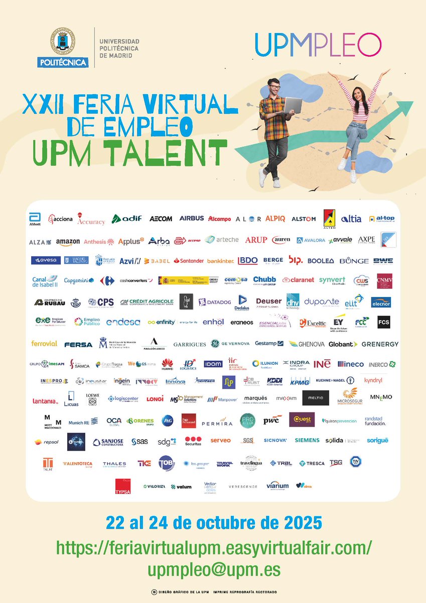 Mañana comienza la XXII Feria Virtual de Empleo UPM, 170 empresas ofrecen empleo para titulados y estudiantes de la Universidad Politécnica de Madrid.

Visítala lnkd.in/dMaEZRci

#talentupm
#upmpleo
#somosupm
#empleabilidad
