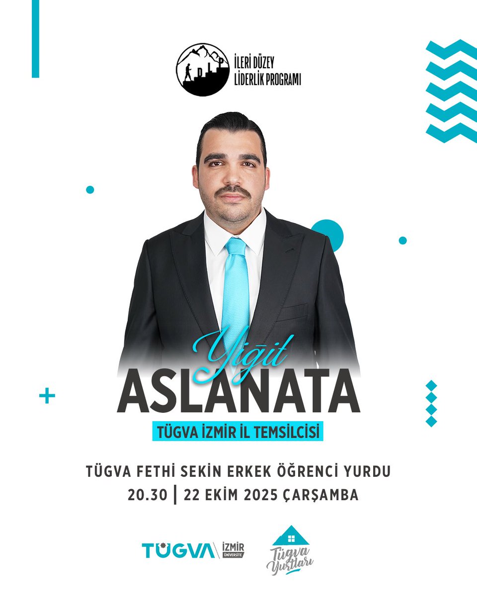 İleri Düzey Liderlik Programı kapsamında bu hafta TÜGVA İzmir İl Temsilcimiz Yiğit Aslanata bizlerle olacak.
Liderlik vizyonu ve tecrübeleriyle gençlere ilham verecek bu buluşmaya sizleri bekliyoruz.

🗓️ 22 Ekim 2025, Çarşamba
🕣 20.30
📍 TÜGVA Fethi Sekin Erkek Öğrenci Yurdu