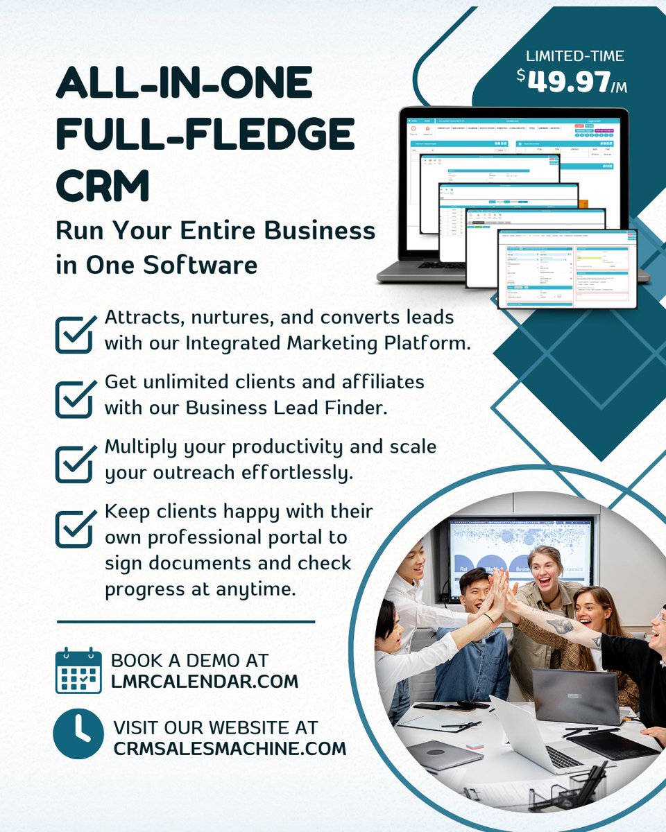 LMRINTL's tweet image. All for just $49.97/month (limited time!)
📅 Book your live demo at LMRCalendar.com or visit us at CRMSalesMachine.com

#CRMSalesMachine #BusinessAutomation #CRMSoftware #SalesTools #MarketingAutomation #LeadFinder #SalesProductivity #BusinessCRM