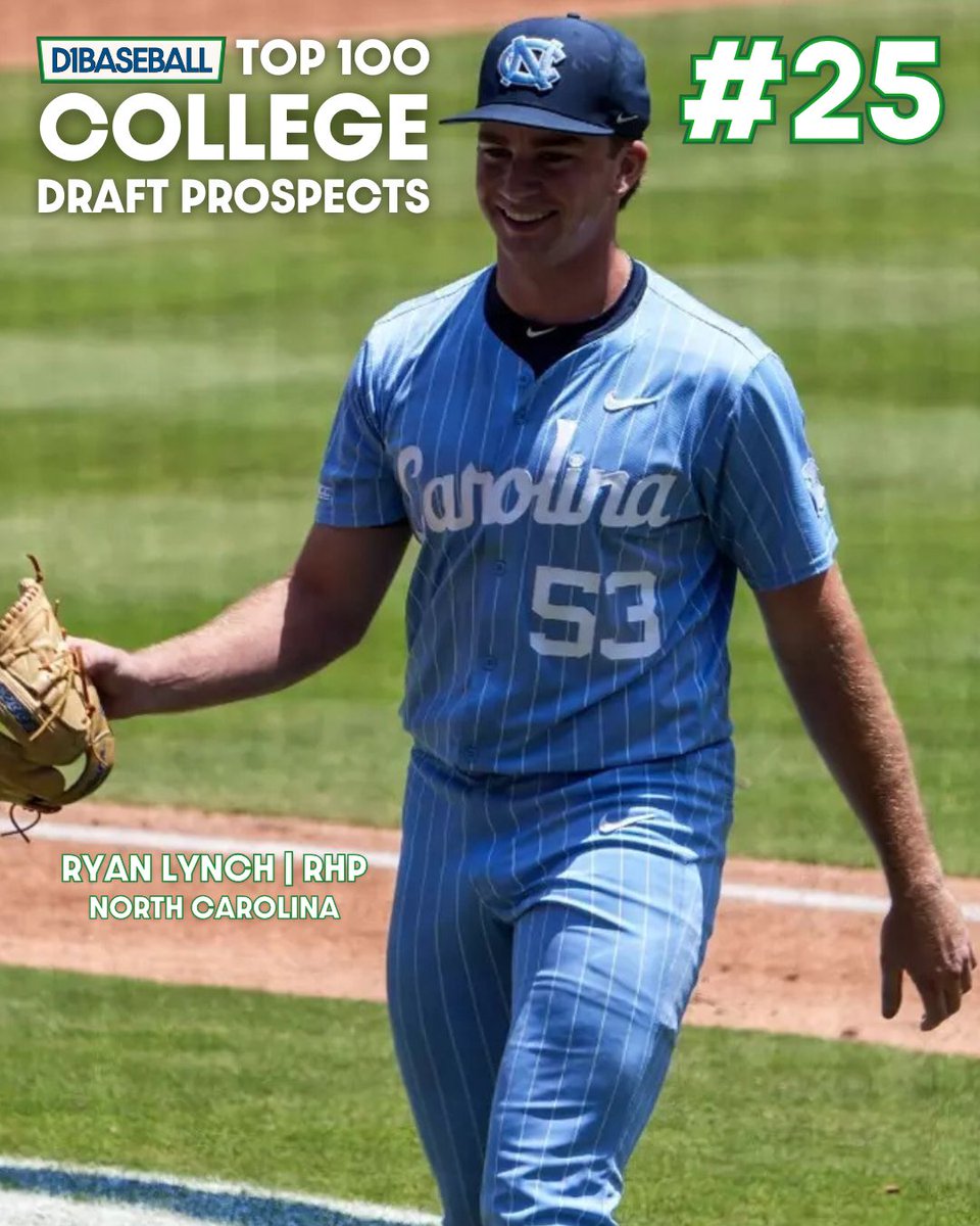 d1baseball's tweet image. Unranked on our February list, @DiamondHeels sophomore Ryan Lynch (@ryanlynch2024) jumps all the way up to No. 25 in our 2026 #MLBDraft college prospect rankings 📈