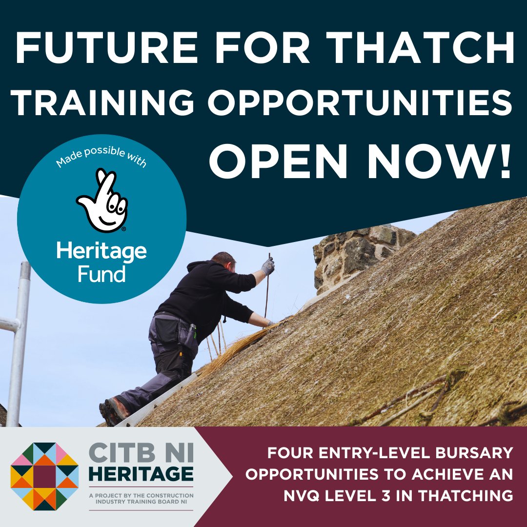 CITB NI are excited to open 4 entry level training opportunities in thatching as part of the Future for Thatch project supported by The National Lottery Heritage Fund. To find out more &amp; apply click the link below:
bit.ly/43wMkTE
Applications close 9th November 11.59pm