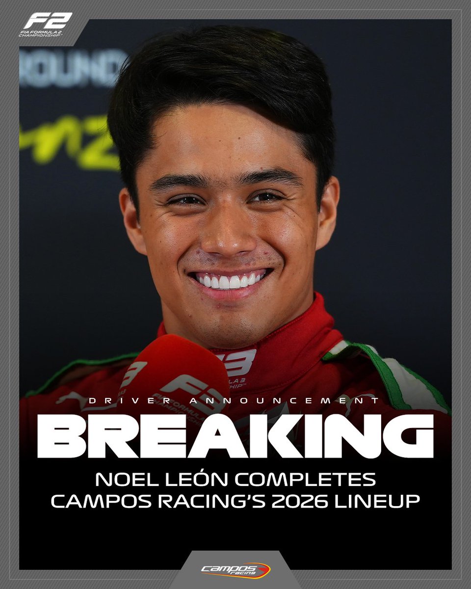 BREAKING: Noel Leon completes <a href="/CamposRacing/">Campos Racing</a>'s 2026 lineup ✅

The Mexican will contest his maiden Formula 2 season with the Spanish team 😁

#F2 #RoadToF1