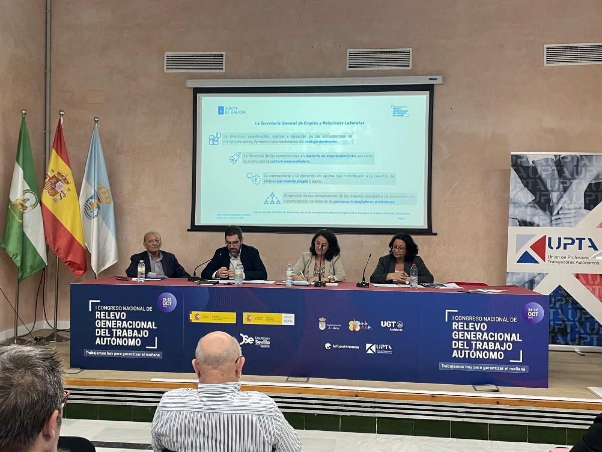 Pablo Fernández López, Secretario General de Empleo y relaciones laborames de la <a href="/Xunta/">Xunta de Galicia</a> , interviene con su exposición en la mesa "emprender y Relevar"

Congreso Nacional de Relevo Generacional del Trabajo Autónomo 

<a href="/EDUARDOABADSABA/">Presidente UPTA España</a>