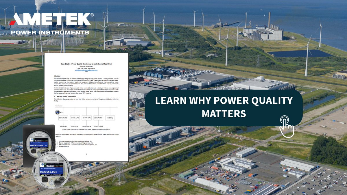 At a tech park, our JEMStar II meter found: 
✔️ Reactive power spikes at off-peak 
✔️ Harmonic distortion from IT servers 
✔️ Voltage dips resetting equipment.
Read more to learn the cause: ametekpower.com/-/media/ametek…