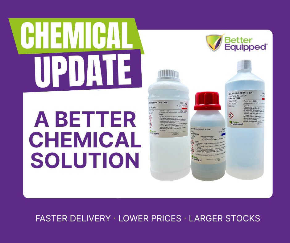 Better Equipped: Leading chemical supplier with lower prices, faster UK delivery &amp; next-day service. Largest stock ever &amp; datasheets with every order. No surcharges, even for high-hazard chemicals. Order today and get what you need, when you need it! #BetterEquipped #Chemical