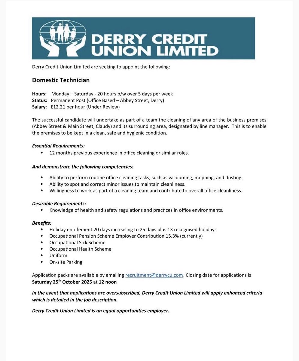 🚨We are Hiring!🚨 
We currently have two exciting positions available – check out the details below! If you’re interested in joining our team, we’d love to hear from you.

👉 Apply today or share this post with someone who might be a great fit!

#NowHiring #JoinOurTeam #Derry