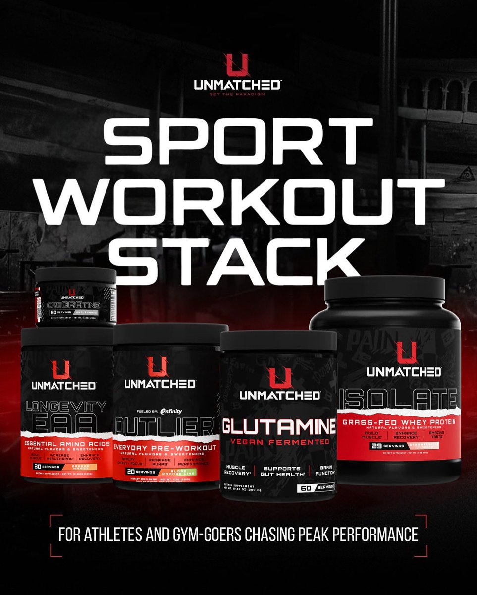 For the athletes who don’t settle.

The Sport Workout Stack is built for total optimization:
💥 Outlier
💥 CreGAAtine
💥 Fermented Glutamine
💥 Longevity EAA
💥 Grass Fed Whey Isolate

👉 Grab the Sport Workout Stack now at unmatchedsupps.com and save $$$

#unmatchedsupps