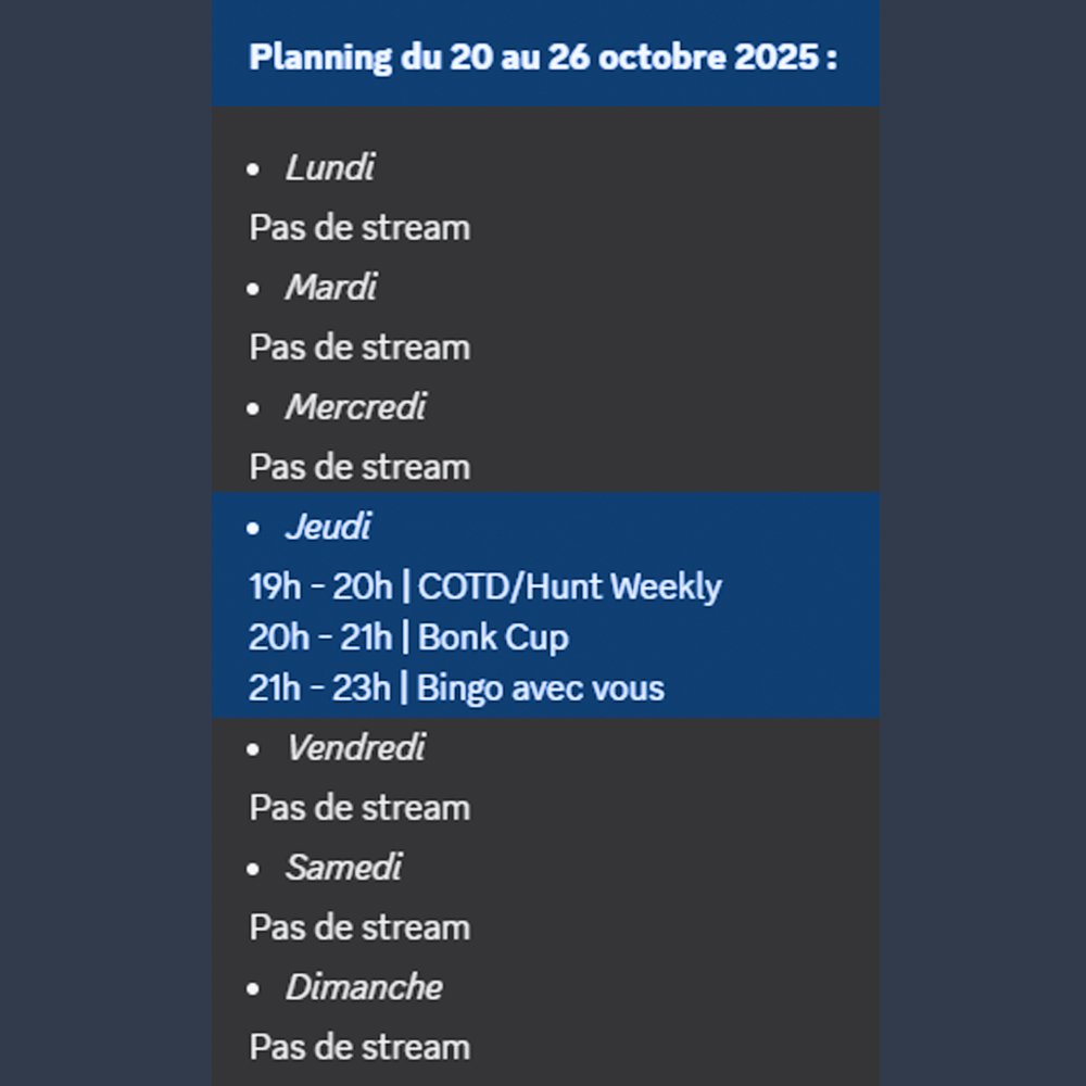 Semaine chargée ! 😂
(repos avant le Subathon Kacky de novembre)