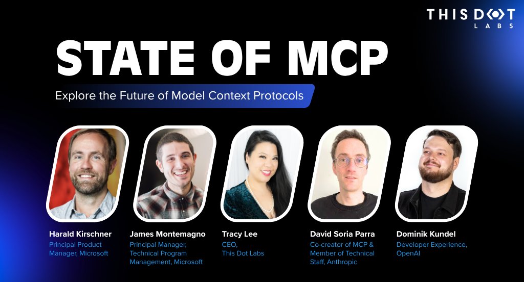 ladyleet's tweet image. Missed The State of #MCP on @ThisDotMedia? Catch the replay!
@digitarald, @JamesMontemagno, @dsp_, @dkundel, + I cover current standards, & what’s next for developers building with the Model Context Protocol!
This was such a valuable convo you won't want to miss!
