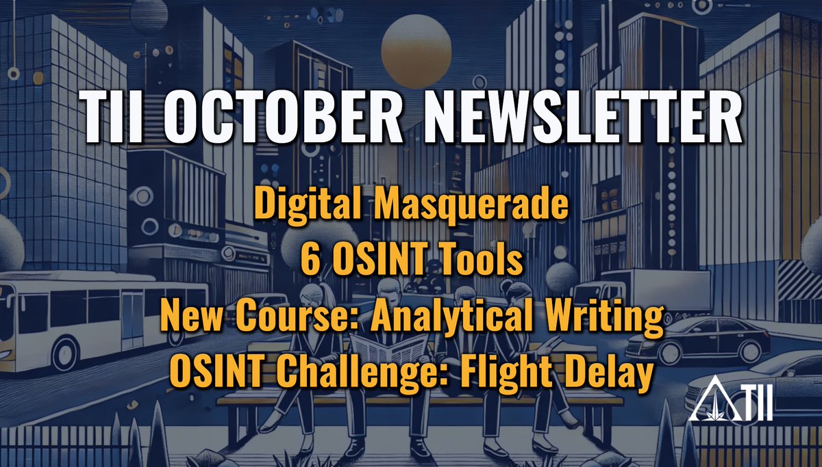 Toddington Intnl Inc (@toddingtonint) on Twitter photo Unmasking Identities Online: a look at anonymity, ethics, and investigation.
🎭 Digital Masquerade
🧰 6 #OSINT Tools
✍️ New Course: Analytical Writing
🕵️♀️ OSINT Challenge: Flight Delay
📖 Read: mailchi.mp/38a327014c5c/t…
📬 Subscribe: toddington.us7.list-manage.com/subscribe?u=1e…
#onlineInvestigations Unmasking Identities Online: a look at anonymity, ethics, and investigation.
🎭 Digital Masquerade
🧰 6 #OSINT Tools
✍️ New Course: Analytical Writing
🕵️♀️ OSINT Challenge: Flight Delay
📖 Read: mailchi.mp/38a327014c5c/t…
📬 Subscribe: toddington.us7.list-manage.com/subscribe?u=1e…
#onlineInvestigations