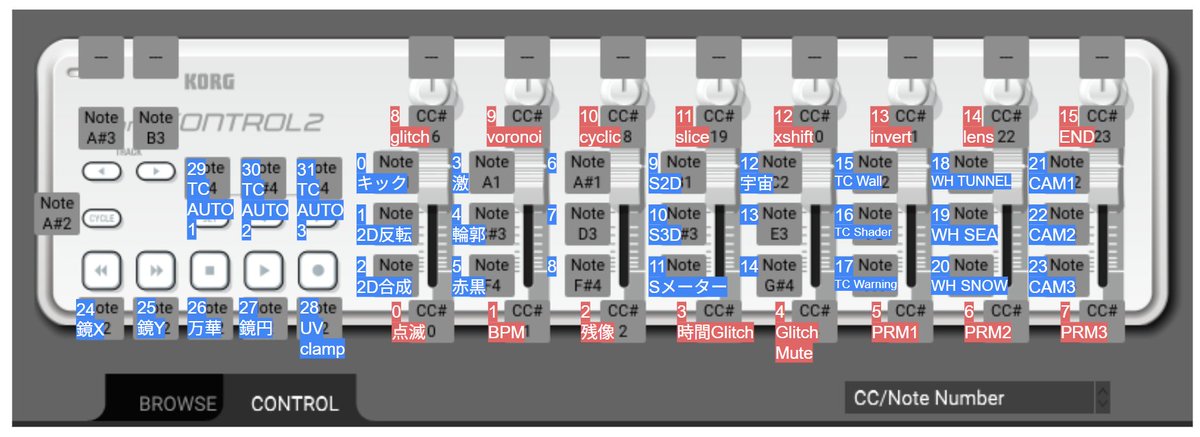 gam0022's tweet image. MIDIコンの配置はこんな感じでした。
2枚目（詳細）は自分しか理解不能だと思いますが、一応載せておきます…
#function_draw