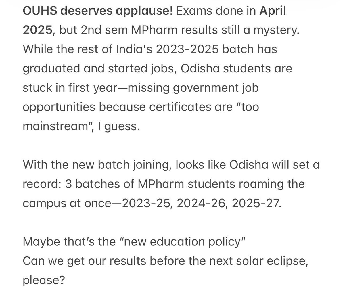 Anant_Vasadhi's tweet photo. @OUHS_BBSR deserves praise! Still stuck at 2024. 

@MohanMOdisha @narendramodi @otvkhabar @otvnews @NEWS7Odia @dpradhanbjp @DHE_Odisha @EduMinOfIndia @AOBPSA_Official https://t.co/aErTD83d88