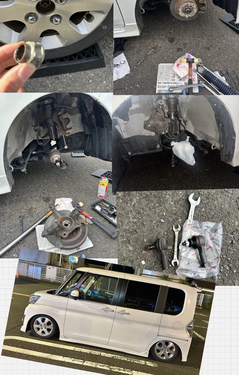 93_tanto's tweet photo. フロントベアリングガタの為、ナックルハブASSY交換
ついでにタイロッドエンドも交換
スキマ時間なので4日間かかりましたw

久々のメインカーの運転は楽しかったー https://t.co/fQDCCD3kRI