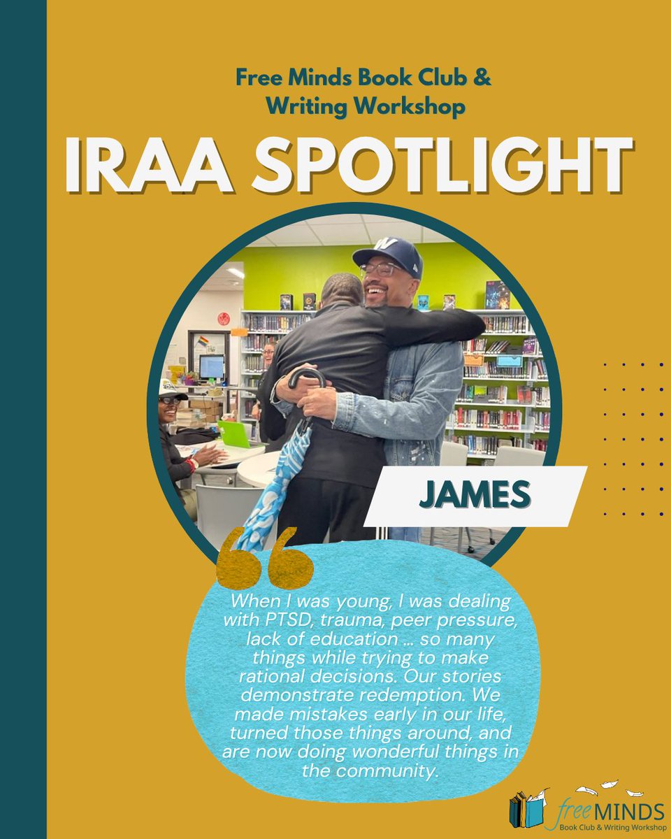 At Free Minds, we have seen the transformative impact that DC laws like the Incarceration Reduction Amendment Act/Second Look (IRAA) and Youth Rehabilitation Act (YRA) have had. Free Minds member James came home in 2019 under IRAA after 30 years. He now serves as a youth mentor.