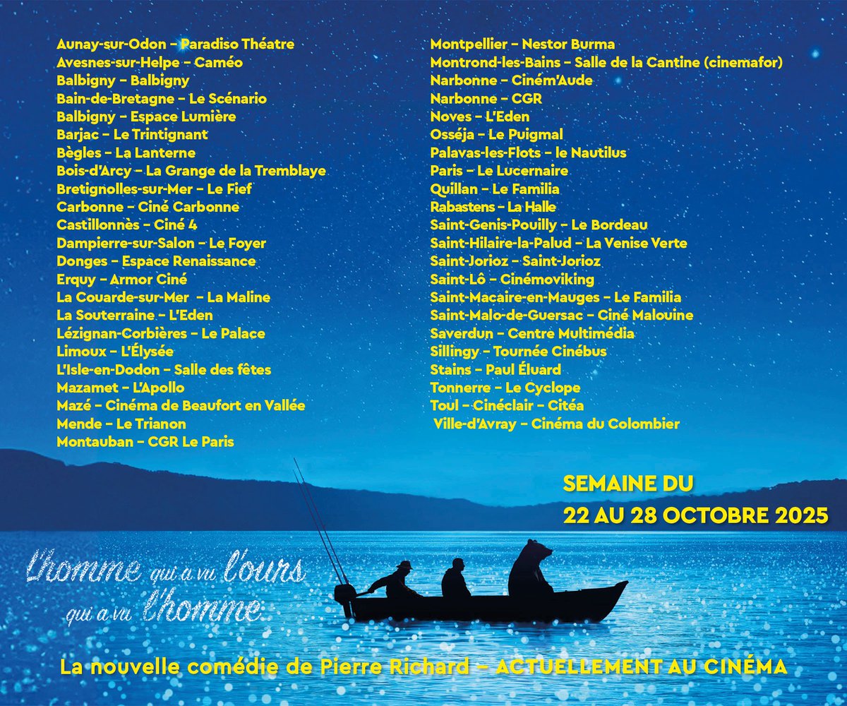 Du mercredi 22 au mardi 28 octobre, venez en famille rire devant ma nouvelle comédie 𝗟'𝗛𝗼𝗺𝗺𝗲 𝗾𝘂𝗶 𝗮 𝘃𝘂 𝗹'𝗼𝘂𝗿𝘀 𝗾𝘂𝗶 𝗮 𝘃𝘂 𝗹'𝗵𝗼𝗺𝗺𝗲 🐻 à l'affiche dans une cinquantaine de salles françaises 😍