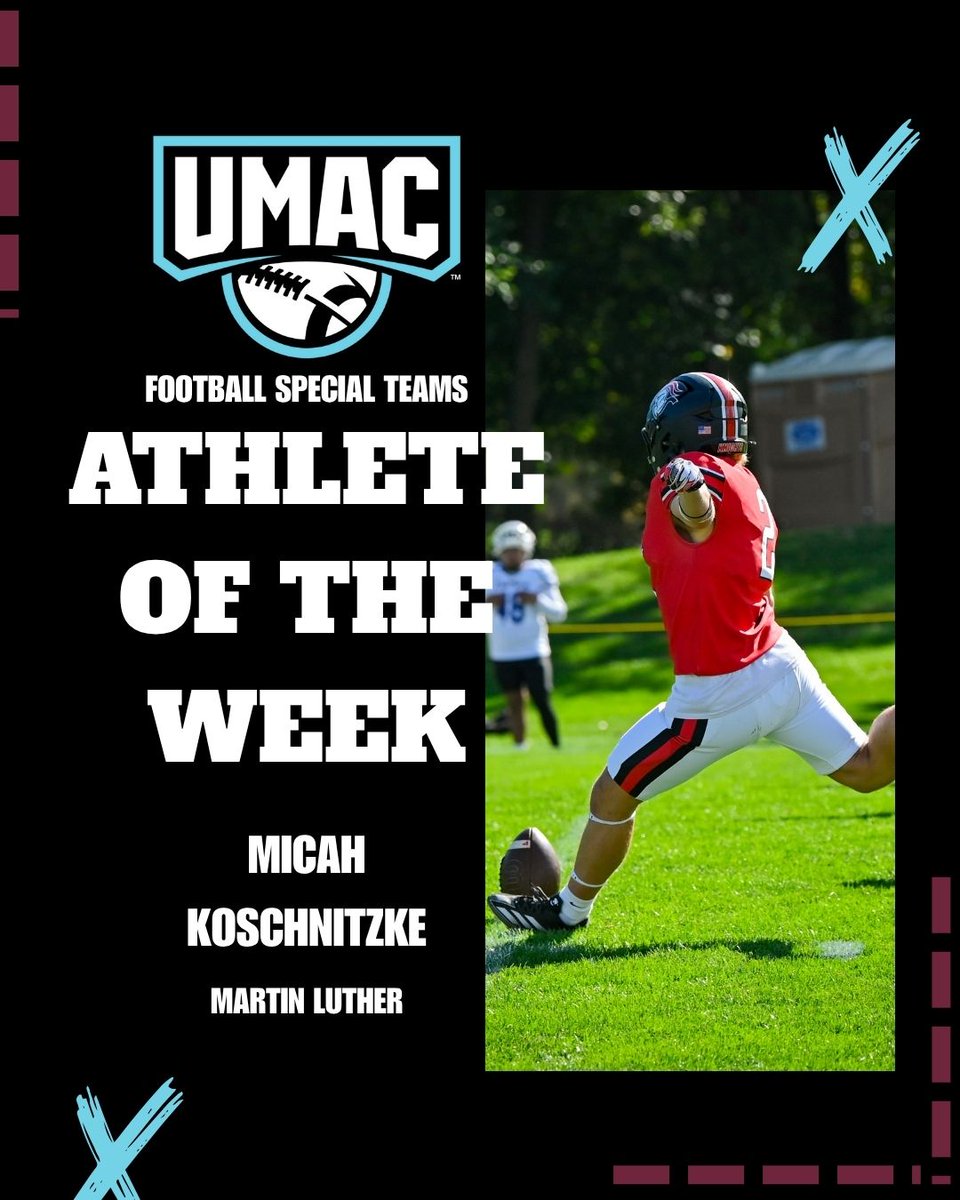 <a href="/uwsathletics/">UW-Superior Athletics</a> <a href="/uws_xctf/">UW-Superior Cross Country & Track and Field</a> <a href="/mlcknights/">MLC Athletics</a> <a href="/MLCFootball/">MLC Knights Football</a> 🏈 Football Special Teams Athlete of the Week: Micah Koschnitzke, Martin Luther, K/LB