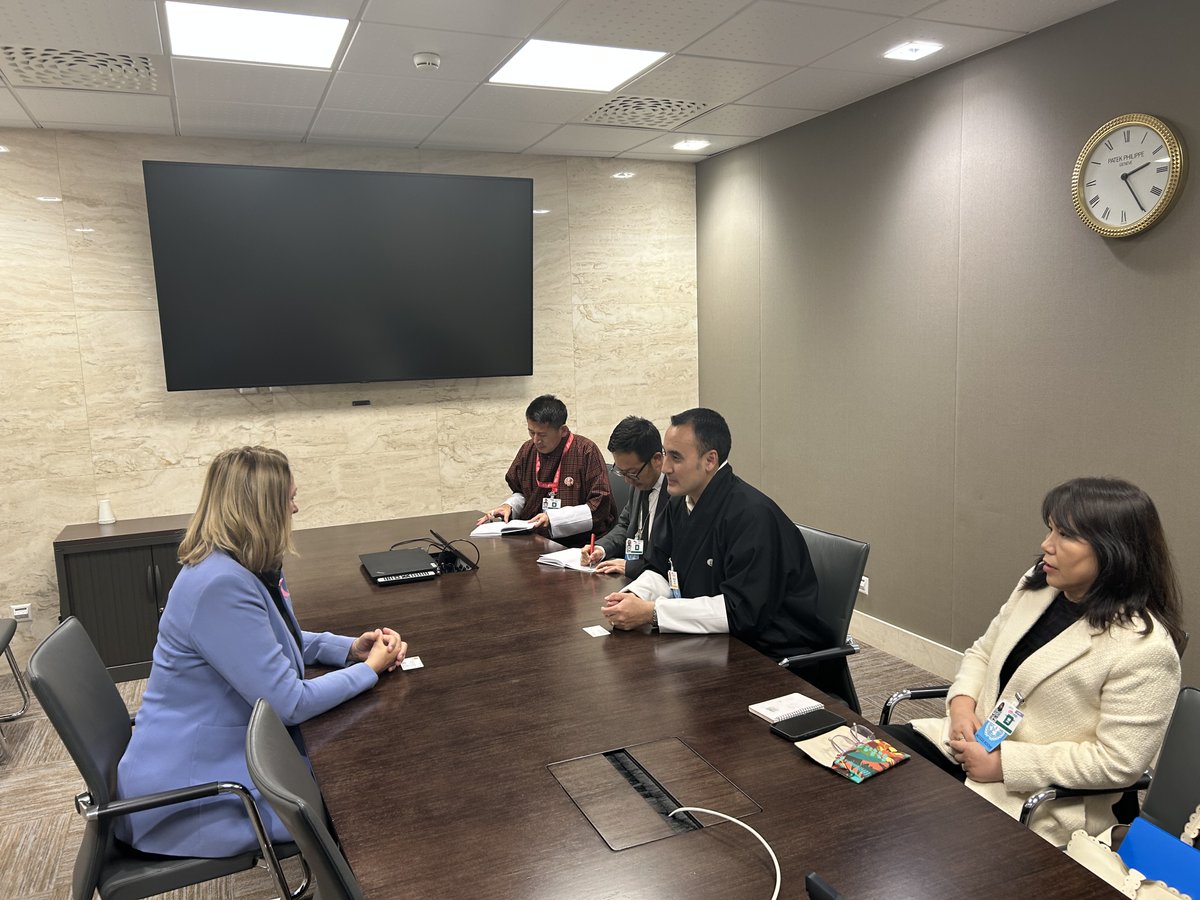 Very constructive meeting between @austriaungeneva Ambassador Désirée Schweitzer as Chair of the <a href="/wto/">WTO</a> Working Party and Minister for Industry, Commerce and Employment Lyonpo Namgyal Dorji of Bhutan regarding its process towards <a href="/wto/">WTO</a> membership. Thank you for the exchange.