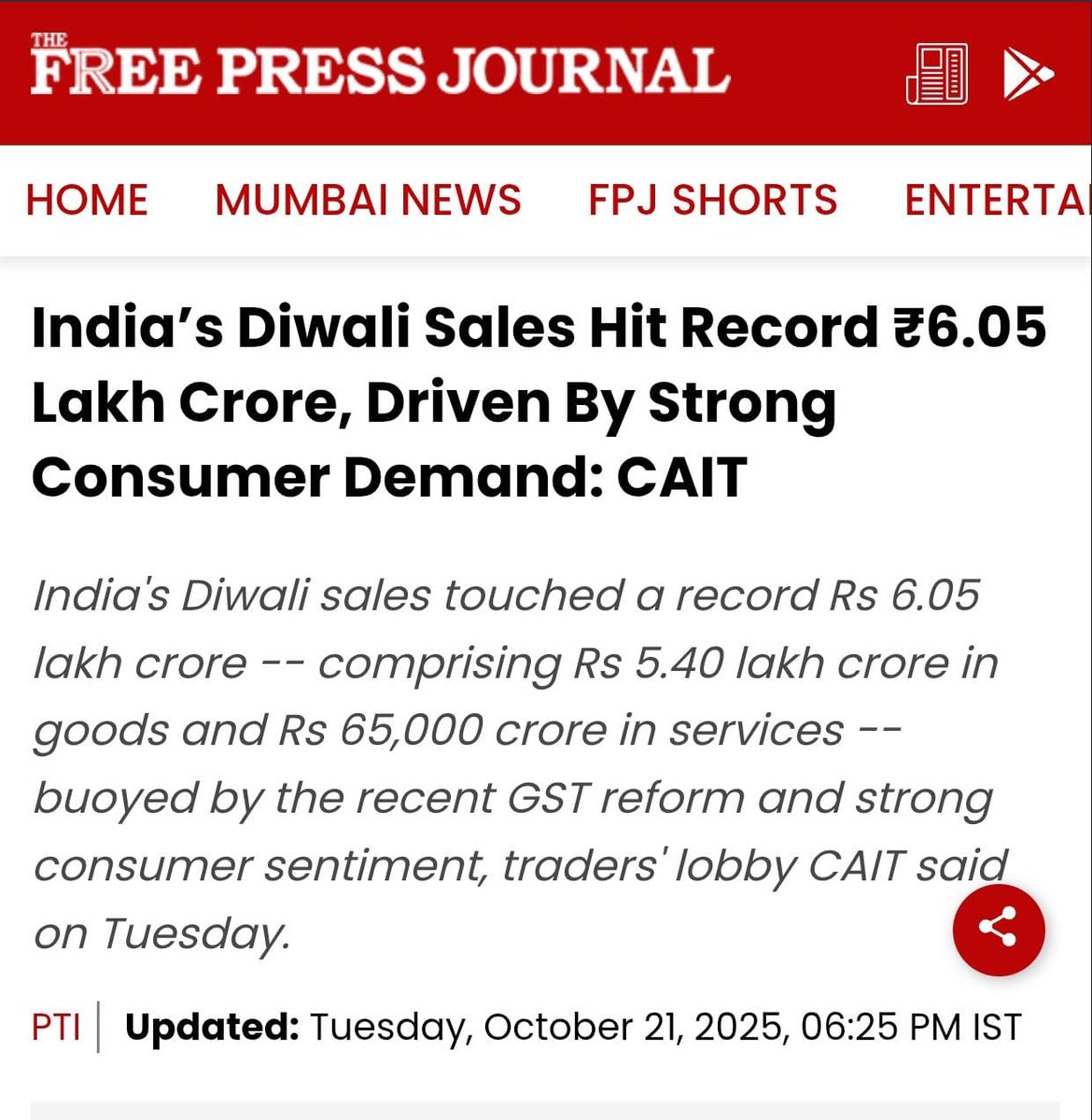 Eminent Intellectual (@total_woke_) on Twitter photo I know good news has no takers, but India just recorded the highest ever sales for Diwali or ANY festival. FM Nirmala Sitharaman & PM Modi's GST gambit paid off!
Also can we share good news for once in the spirit of #Diwali? I know good news has no takers, but India just recorded the highest ever sales for Diwali or ANY festival. FM Nirmala Sitharaman & PM Modi's GST gambit paid off!
Also can we share good news for once in the spirit of #Diwali?