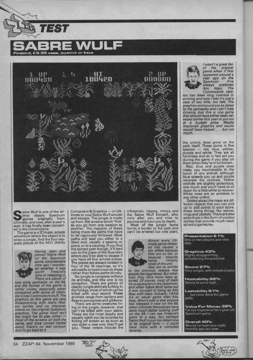 This 40-year-old review gives good insight into the psyche of a C64 player back then. Despite being beloved now, we felt this "old" game (about 18 months, if that) was an outdated concept. The fact that it looked like a Spectrum title and was full-priced was the final insult! 🤣
