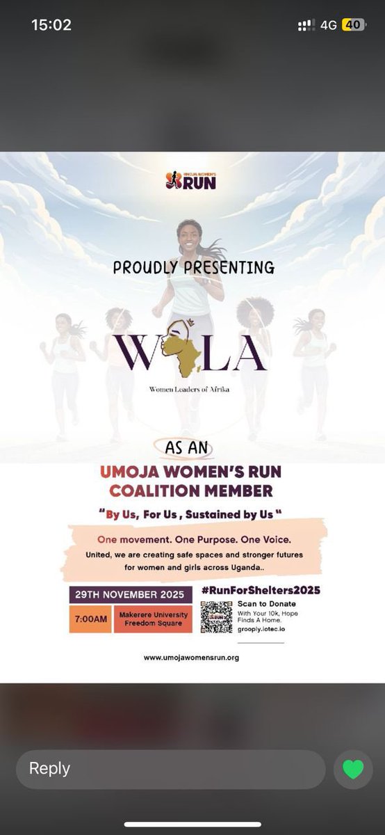 MakWola's tweet photo. Get your running shoes readyyyy because every step counts! 
We’re thrilled to announce Women Leaders of Afrika (WOLA) as a key Coalition member for the Umoja women’s run happening on the 29 of November starting at 7am at the Makerere University Freedom Square. 

Join us donate and be part of the movement. With your 10k Hope finds a home! 

Donte: https://t.co/okaWrJ7flf 
Tickets: https://t.co/3dChht8ynw
For more information: https://t.co/rC76EE8ewc 

#runforshelters2025
#womenempowerment
#umojawomensrun
#womenleadersofafrika 
@uwonet