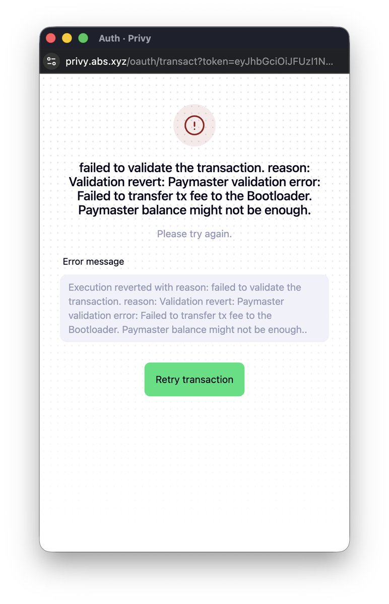 parallel_evm's tweet image. hey @playchronoforge your ChronoforgePaymaster @AbstractChain sponsorship funds are depleted needs a refill
so yeah can't perform any related feature rn
abscan.org/address/0x2092…